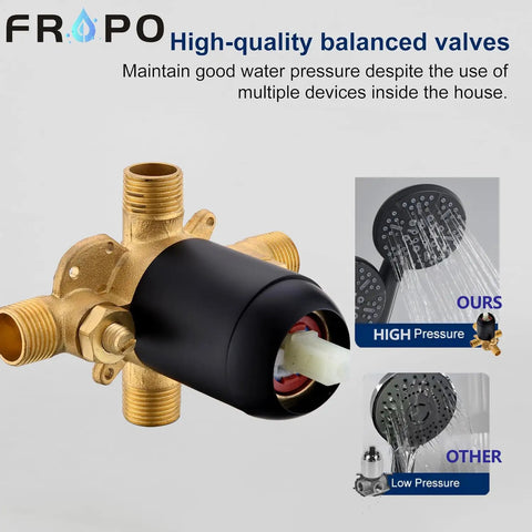 Matte Black Tub And Shower Faucet Combo with Pressure Balancing Valve for steady water pressure and temperature control