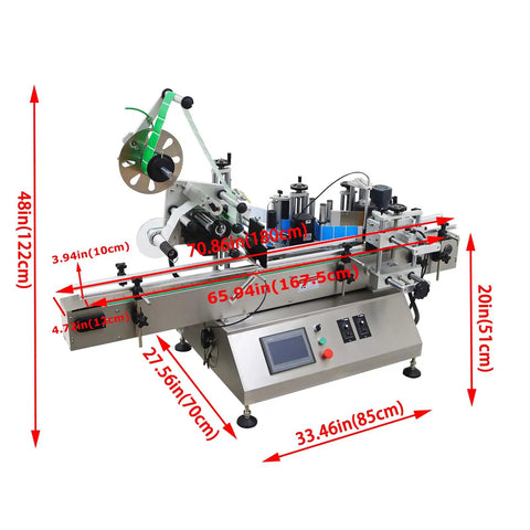 Fully Automatic Desktop Top And Side Labeler Machine With Adjustable Speed Control Fits Bottle Sizes From 1.57 To 3.9 Inches showcasing stainless steel build and digital controls.