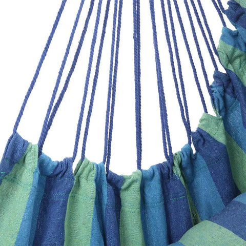 Heavy Duty Hammock Chair Hanging Rope Swing With Steel Spreader Bar for Indoor and Outdoor Relaxation Macrame Seat Blue Green Stripe