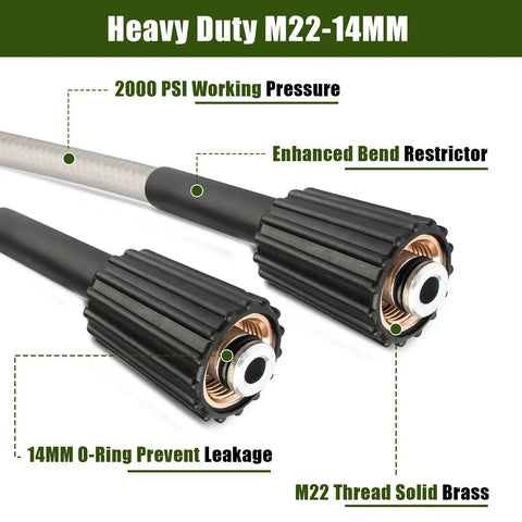 Heavy Duty M22-14MM pressure washer hose ends with enhanced bend restrictor for Ryobi models RY141600 RY141612 RY141812G.