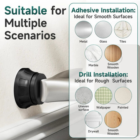Two Pack Modern Black Door Stoppers For Wall No Drill Adhesive Or Screw Free Mount Textured Aluminum Wall Protectors