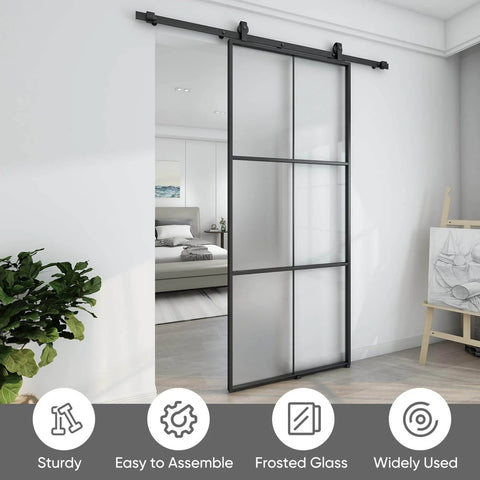 42 By 84 Inch Aluminum Glass Barn Door Panel Frosted Tempered Glass Slab For Easy DIY Install No Hardware Included Privacy Sliding Door
