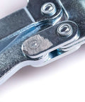 Close-up of a galvanized metal part of the Beefy Heavy Duty Horizontal Toggle Clamp With Quick Release Large Hold Down Clamp 95 x 65 x 36 Cm 37 x 25.6 x 14.1 In Ideal For Woodworking Metalworking And DIY Projects High Capacity Clamp.
