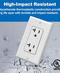 10 Pack 20 Amp Decorator Receptacle Outlet With Wall Plates 125V 2500W Standard Electrical Outlet In Gloss White Non Tamper Resistant UL Listed Durable Thermoplastic Construction Easy Install displayed with shattered glass backdrop.