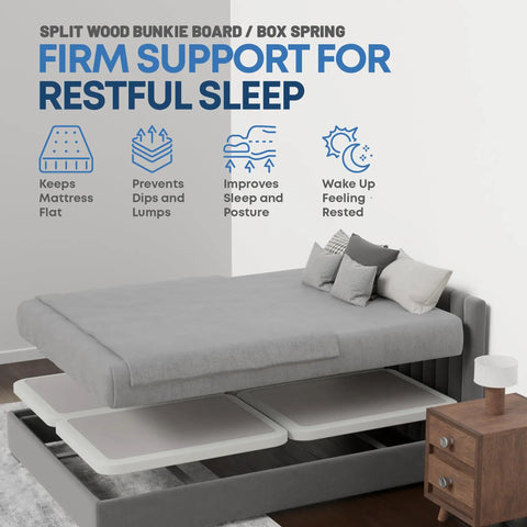 King Size Box Spring Bed Base With Heavy Duty Wood Mattress Foundation, Beats The Squeaks Completely, Amish Crafted In Usa, No Sweat Moving Or Storing, Fully Assembled White Modular Platform That Sets Well, split wood bunkie board
