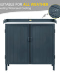 Outdoor Storage Cabinet With Potting Bench And Metal Tabletop For Garden And Patio, Weatherproof Wooden Planting Workstation