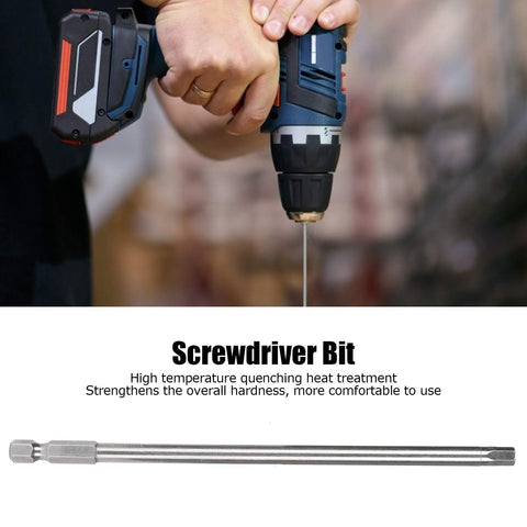 Rock Solid 10 Piece Electric Screwdriver Bit Set Made From Tough S2 Alloy Steel With 5mm Hex Shafts And 150mm Length in use with drill.