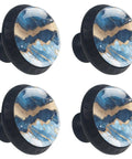 Blue Marble Crystal Glass Cabinet Handles 1.37 Inch 4 Pack Drawer Knobs With Two Screw Sizes, top view display.