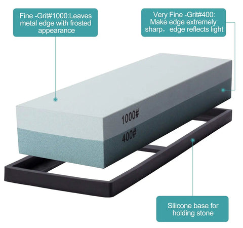 Dual Sided 400/1000 Grit Knife Sharpening Stone with Non Slip Rubber Base, Silicon Carbide