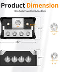Dope Four Way Car Audio Ground Distribution Block Kit With 0 2 4 Gauge Input And 4 8 10 Gauge Output Amp Ground Splitter Two Pack With Cover For Easy Heavy Duty Power Distribution dimensions, black metal block with cover