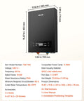 Instant Tankless Electric Water Heater 14 Kilowatt 240 Volt On Demand Hot Water Unit dimensions and specifications on white background