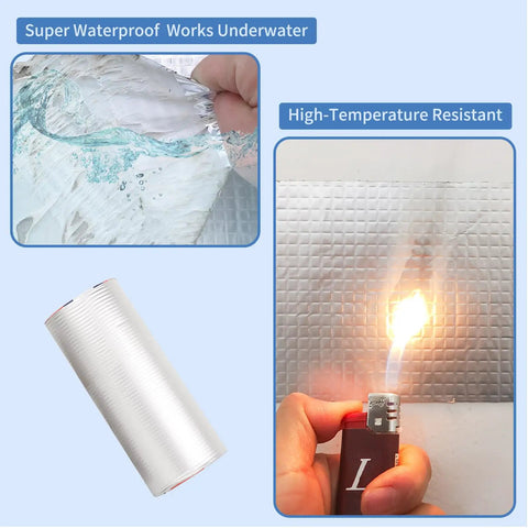 Tough As Nails Heavy Duty Aluminum Foil Butyl Tape With Adhesive, 12 Inch Wide By 32.8 Feet Long, Waterproof Leak Patch showcasing waterproof and heat-resistant properties.