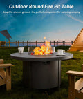 48 Inch Round Propane Fire Pit Tabletop Outdoor Heater With Auto Ignition 55000 BTU CSA Certified in a backyard setting