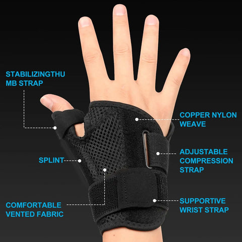 All Day Thumb And Wrist Support Brace For Carpal Tunnel Arthritis Tendonitis And De Quervains Thumb Spica Splint with Copper Nylon