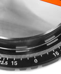 Close-up of angle gauge on 15 Amp 12 Inch Dual Bevel Sliding Compound Miter Saw With Laser And Carbide Blade Built For Pros And Weekend DIYers