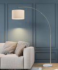 Modern Arc Floor Lamp With Brushed Steel Arch And Silver Finish Hanging Drum Shade Over Sofa For Reading In Living Room Or Bedroom Corner