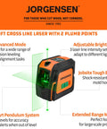 Laser Level With Tripod And Two Plumb Dots For Pro Grade Precise Floor To Ceiling Alignment 100 Foot Cross Line Laser With Five Laser Line Modes Including Vertical Horizontal Cross Top And Bottom Points, Jorgensen orange and black