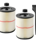 Two Pack Red Stripe Cartridge Filter For Craftsman 17816 9-17816 Wet Dry Vac with cleaning brush, fits 5 gallon or larger vacs