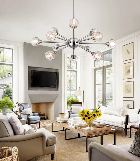 Lit 12 Light Black Sputnik Chandelier With Modern Glass Globes Pendant Ceiling Light for elegant living room