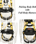 Front and rear view of safety harness setup with Tongue Buckle Body Belt With Aluminum Hardware And Hot Press Waist Pad, featuring side D rings.