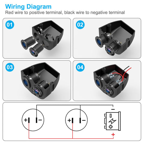 Wiring diagram for Tent Style Power Panel With 12V USB Outlet And Lighted Cigarette Lighter Socket PD3.0 And QC3.0 Car USB Port.