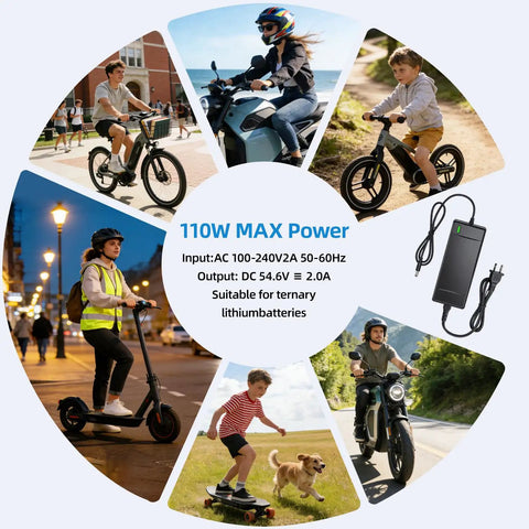 54.6V 2A Fast Electric Bike Charger With 7 Plugs For 48V Lithium Batteries SGS Certified Plug And Play Universal Ebike Compatibility For Lectric XP 2.0 And 3.0 Ecotric City Beach Evercross H5 H7 And More 48V Systems Safe Quick Charge