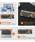 Hella Smooth Silent Mechanical Gaming Keyboard With Rotary Knob Tri Mode Wireless Hot Swappable Gasket Mount Pre Lubed Linear Switches shown with various connection types.