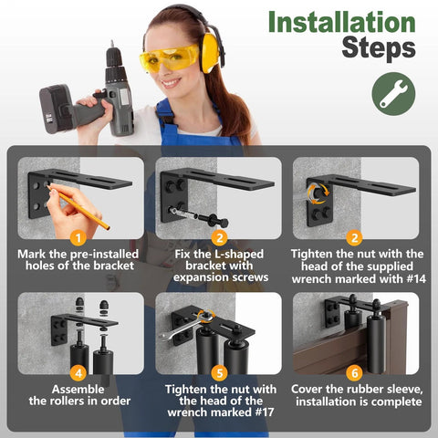 Installation steps for Heavy Duty Sliding Gate Roller Hardware Kit With Steel Wall Mount Bracket And Nylon Roller Guide