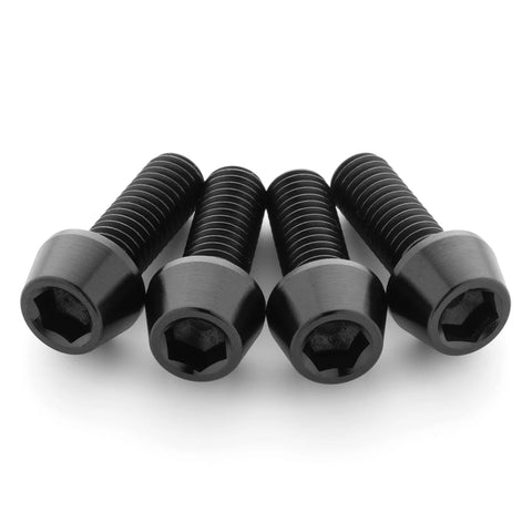 Terske water bottle cage bolts, 4-pack, black titanium with hex socket heads (front view)