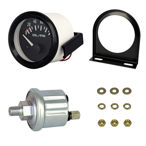 Oil pressure gauge kit, 52mm (2in) black dial with sensor; includes mounting bracket and hardware