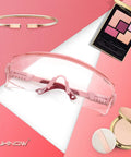 Over Glasses Safety Goggles With Anti Fog Wraparound Lens For Prescription Glasses displayed with makeup and accessories