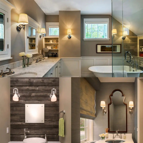 Modern bathrooms with ambient lighting, showcasing C7 S6 Mini LED Night Light Bulb 1.5W 15W Equivalent, E12 Candelabra Base