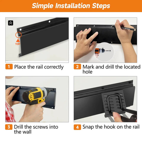 Installation steps for Heavy Duty 48 Inch Wall Mount Garden Tool Organizer Rack With Six Hooks For Yard Tools