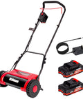Cordless Electric Reel Lawn Mower With Two 36Wh Batteries And Dual Power 16 Inch Push Mower For Small To Medium Yards Gardens And Golf Greens No Gas Needed Easy Start Quiet Operation, with charger and batteries