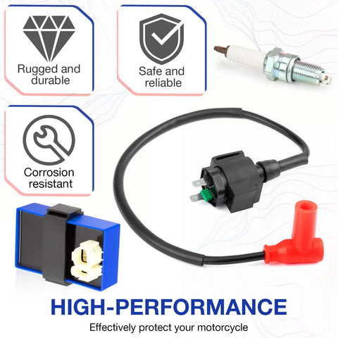 Beefed Up CDI Box Igniter And Ignition Coil Spark Plug Kit For Foreman 400 TRX400FW 4x4 1995 1996 1997 2003 OEM Parts 30410 HM7 003 30510 HM7 003 Replacement Kit, with coil and spark plug