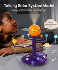 Talking Astronomy Solar System Model Kit For Kids With Immersive Projector, Exhibits 8 Planets Orbiting The Sun On Any Surface, STEM Toy For 5 Plus Year-Olds, Hands-On Space Science Learning, Turns Ceilings Into A Planetarium, child watching tabletop model