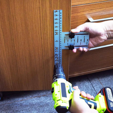 Eight Position Cabinet Pull Drill Template For Doors And Drawers Metal Mounting Template With Direct Drilling in use on cabinet