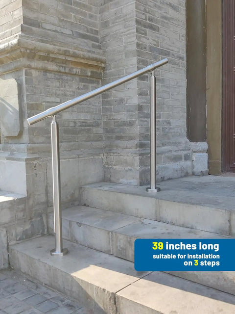 Premium 3 Step Stair Handrail For Indoor And Outdoor Spaces Built With Hella Durable 304 Stainless Steel on three steps.