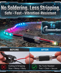 60 Pcs Quick Disconnect Wire Connectors Kit With 50 Two Pin And 10 Three Pin Plug In Connectors And Locking Buckle For LED Strip Lights Auto And Marine Projects Includes Transparent Storage Box, installed on LED strip wire