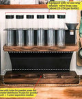 Top Shelf Daily Grind Coffee Bean Storage, 12 Airtight Polycarbonate Tubes on a two-tier display rack with measuring hopper.