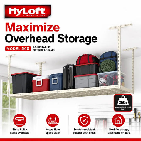 Keep That Garage Floor Clear Heavy Duty Overhead Storage Rack Adjustable Ceiling Mount 45 By 45 Inch Steel Hanging Shelf Stack Your Gear Top Tier Space Saving Organizer Built To Handle Two Hundred Fifty Pounds