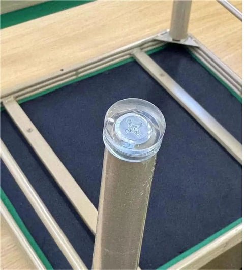 Smooth Operator Clear Rubber Furniture Sliders With M6 And M8 Threads For Easy Room Moves and Total Floor Armor on metal table leg.