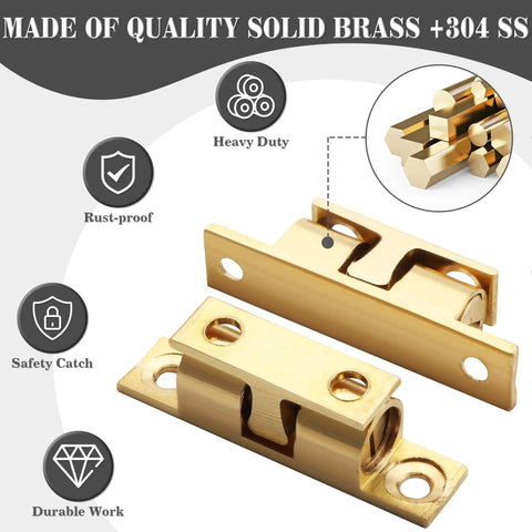 Double Roller Catch Cabinet Latches Set, Adjustable Double Ball Tension Brass Door Latch, gold finish, rust-proof, durability