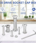 Hella Tough 304 Stainless Steel Chicago Screws With Hex Socket Cap Bolts For Scrapbook Leather Crafts and Furniture Repair, assorted sizes