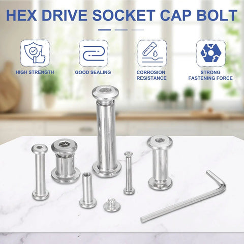 Hella Tough 304 Stainless Steel Chicago Screws With Hex Socket Cap Bolts For Scrapbook Leather Crafts and Furniture Repair, assorted sizes