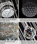 Six Light Crystal Chandelier Flush Mount Raindrop Ceiling Light With Large Ball Shape Design and K9 crystals details