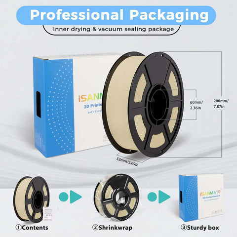 Matte Beige PLA Filament 1.75mm For Bambu Lab Printers spool details with packaging, 1kg 2.2lb, stable flow, AMS compatible