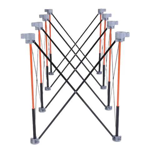 Heavy Duty Folding Workbench 800kg Load Capacity with telescoping legs and manganese steel frame, folded view.