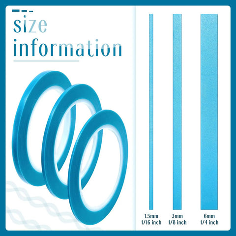 Vinyl Pinstripe Masking Tapes Six Pack High Temp Low Tack Automotive Painter Tape Blue 1/16, 1/8, 1/4 Inch Sizes Shown