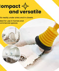 Kick Stubborn Clogs Straight Down The Drain With This Solid Mini Sink Plunger For Kitchen Bathroom Or Shower Drains ergonomic yellow rubber cup in action.